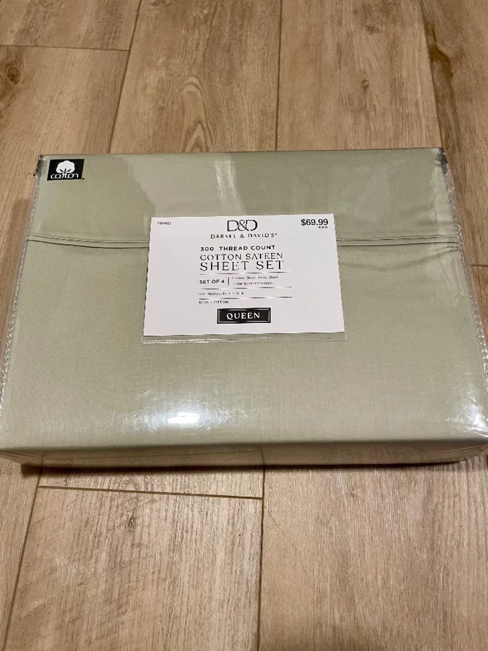 Darsee & David's 300 Thread Count Cotton Sateen Sheet Set Queen Size Sage Green